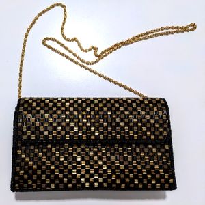 Black and gold beaded evening handbag
